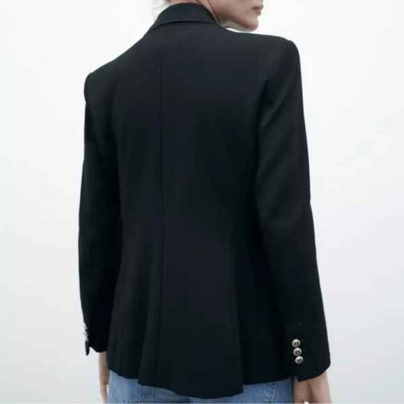New ZARA TAILORED DOUBLE BREASTED BLAZER Black | Size Large - Picture 4 of 16